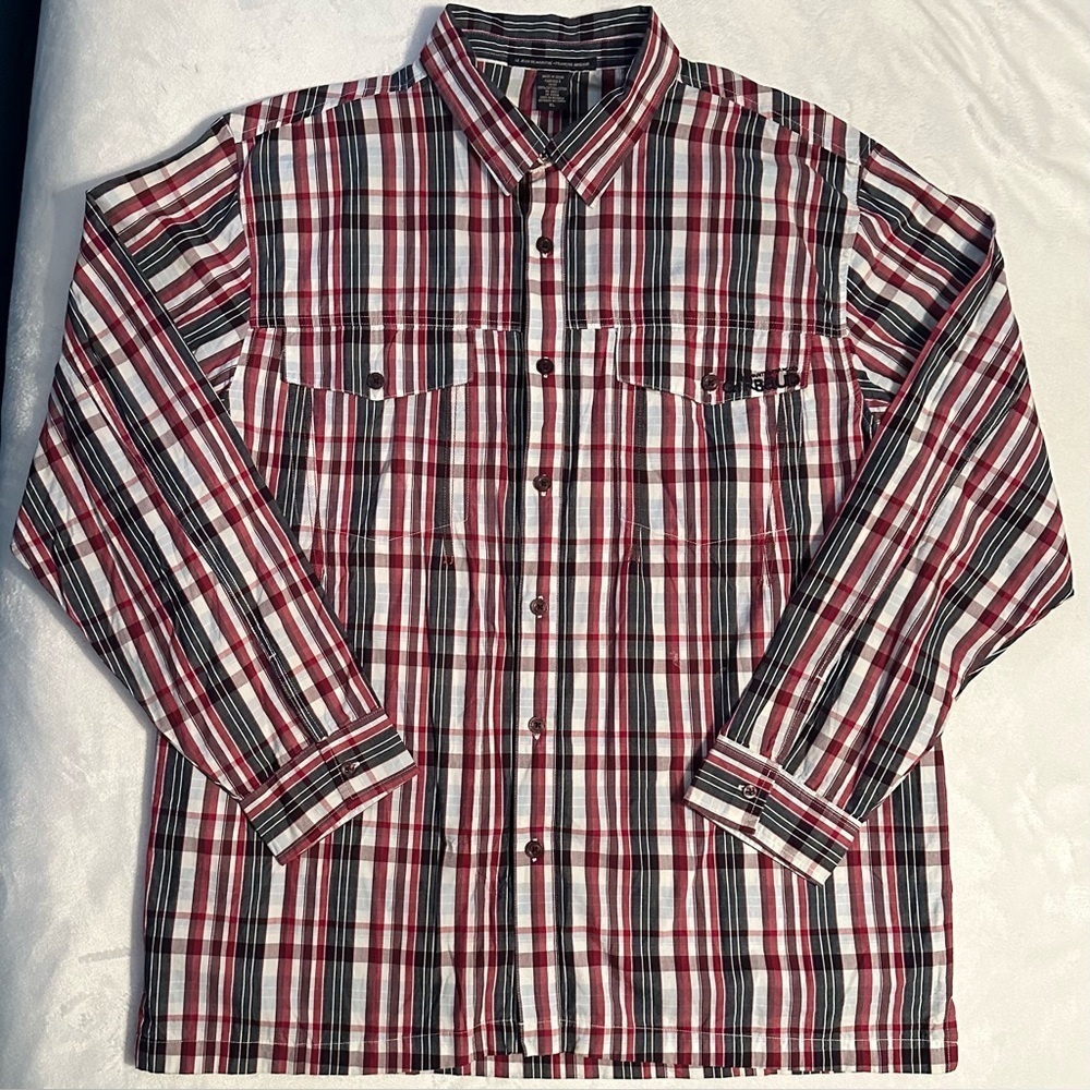 VTG le jean de marithe + francois girbaud button up shirt Mens XL red white blue